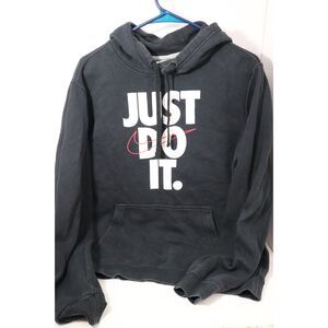 Nike Hooded Sweatshirt Medium Hoodie Black w/ White Just Do It Size Med Preowned